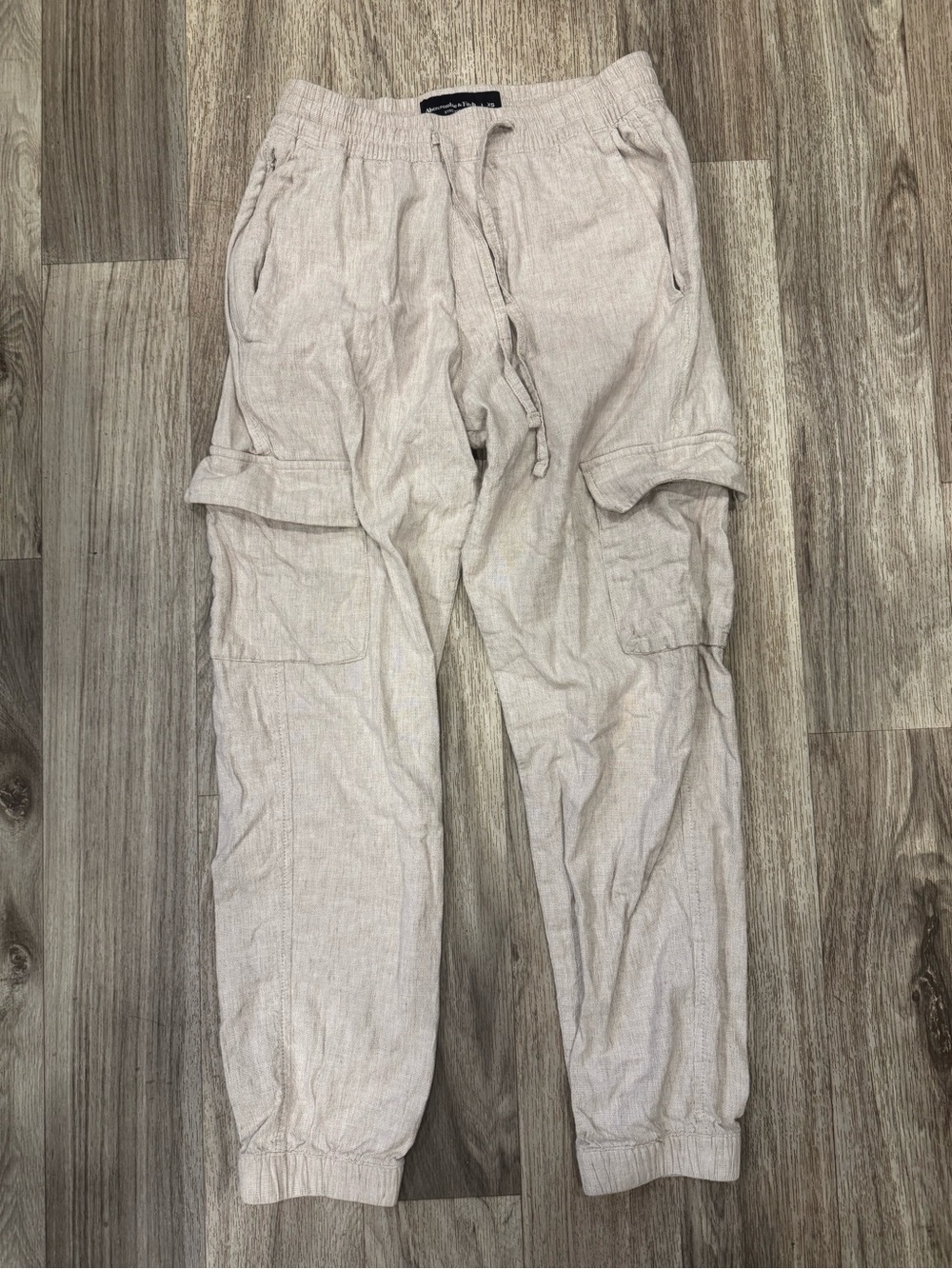 Abercrombie & Fitch Light Beige Linen/Cotton Blend Cargo Joggers